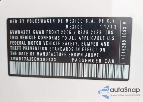 2014 Volkswagen Jetta Se from USA, damaged, VIN 3VWD17AJ5EM390433
